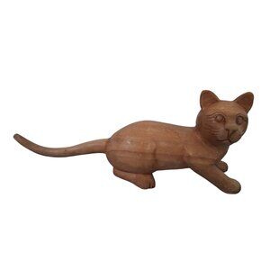 Hand Carved Folk Art Wooden Kitten Cat Sculpture Large Figurine 16"